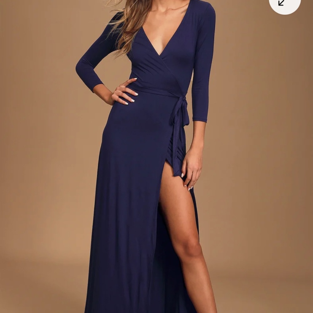 Navy Blue Wrap Maxi Dress long sleeve